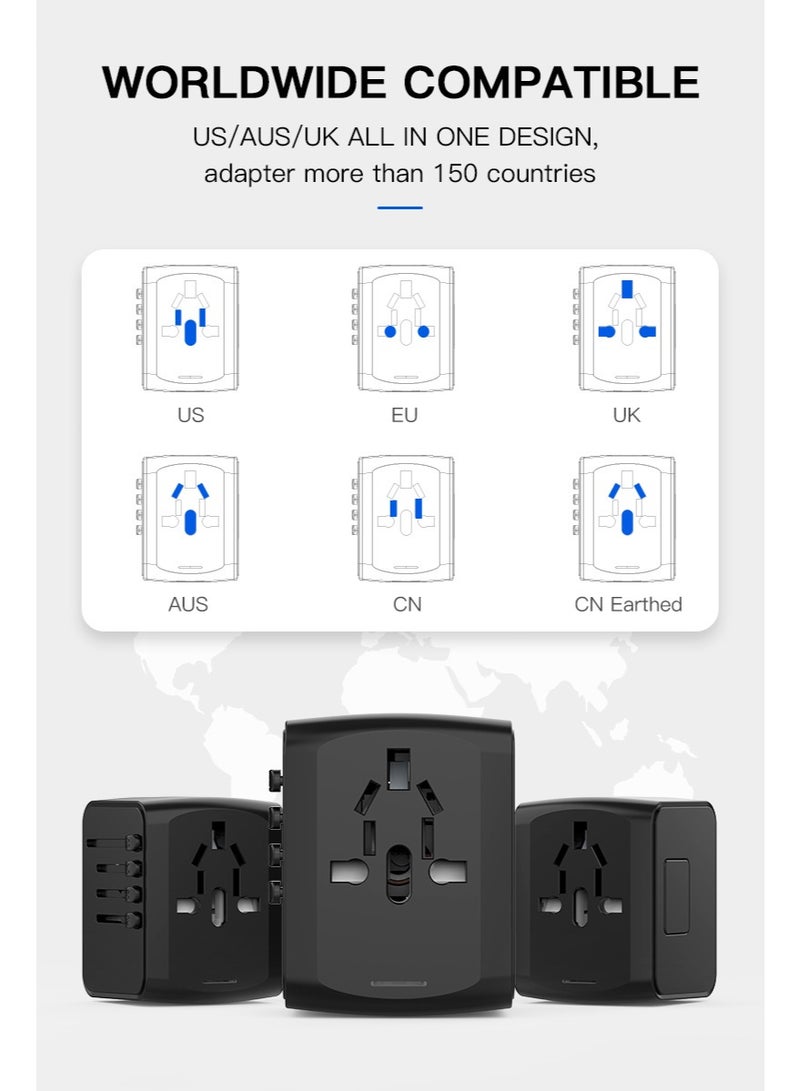 محول طاقة عالمي 4 في 1 - شاحن سفر يحتوي على 3 منافذ USB و 1 منفذ Type-C متوافق مع مواقع US EU UK AUS - Image 3